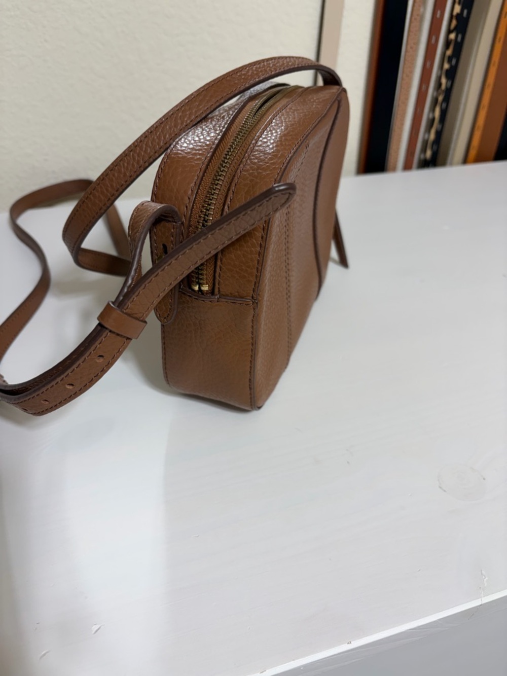Fossil Tan Leather Crossbody Pouch - Picture 3 of 7